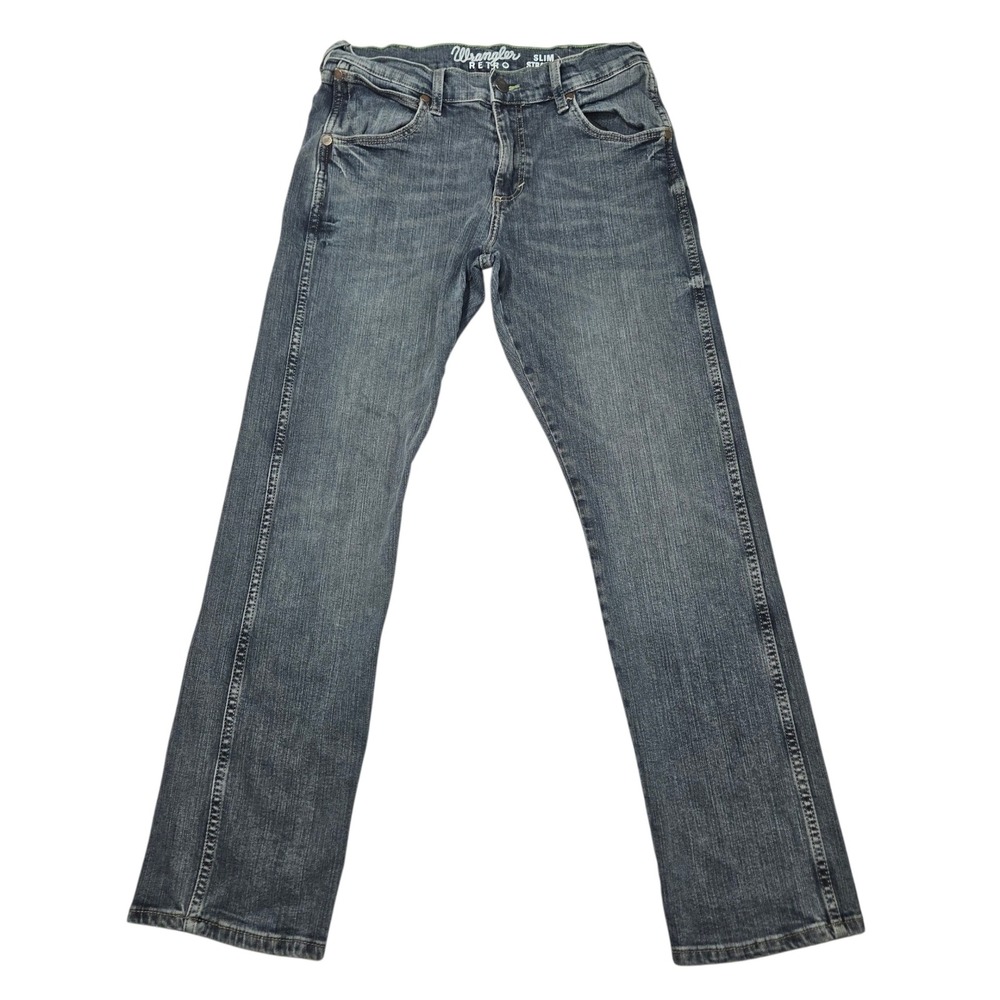 Wrangler Retro 1088MWZJM Slim Straight Jeans Medium Wash Blue Sz 30x30